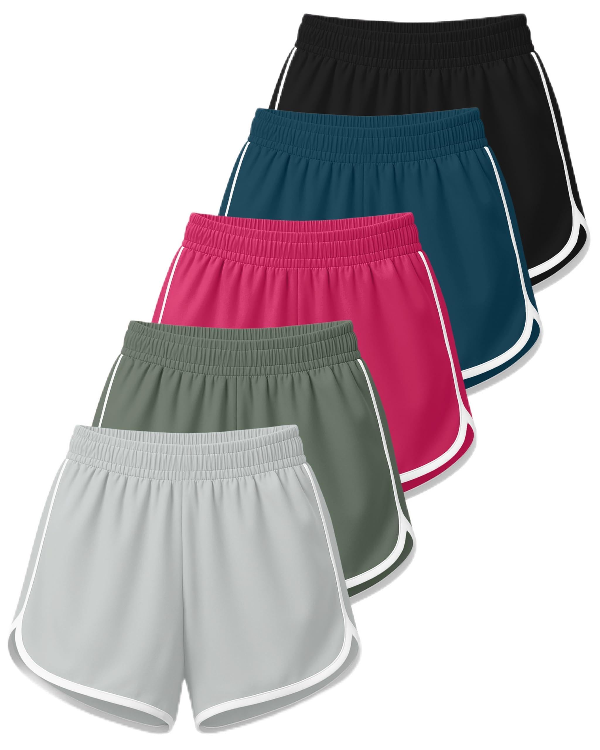 Real Essentials 5 Pack: Women’s Dry-Fit Dolphin Shorts – Athletic Running Workout Gym Lounge Active Casual (Plus Available)