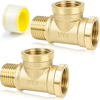FLEXNOVA Pack of 2 T Pieces 1/2 Inch (Diameter 20 mm), Brass Tee 1/2 Inch T Piece Adapter Water Connection with 2 m Thread Se
