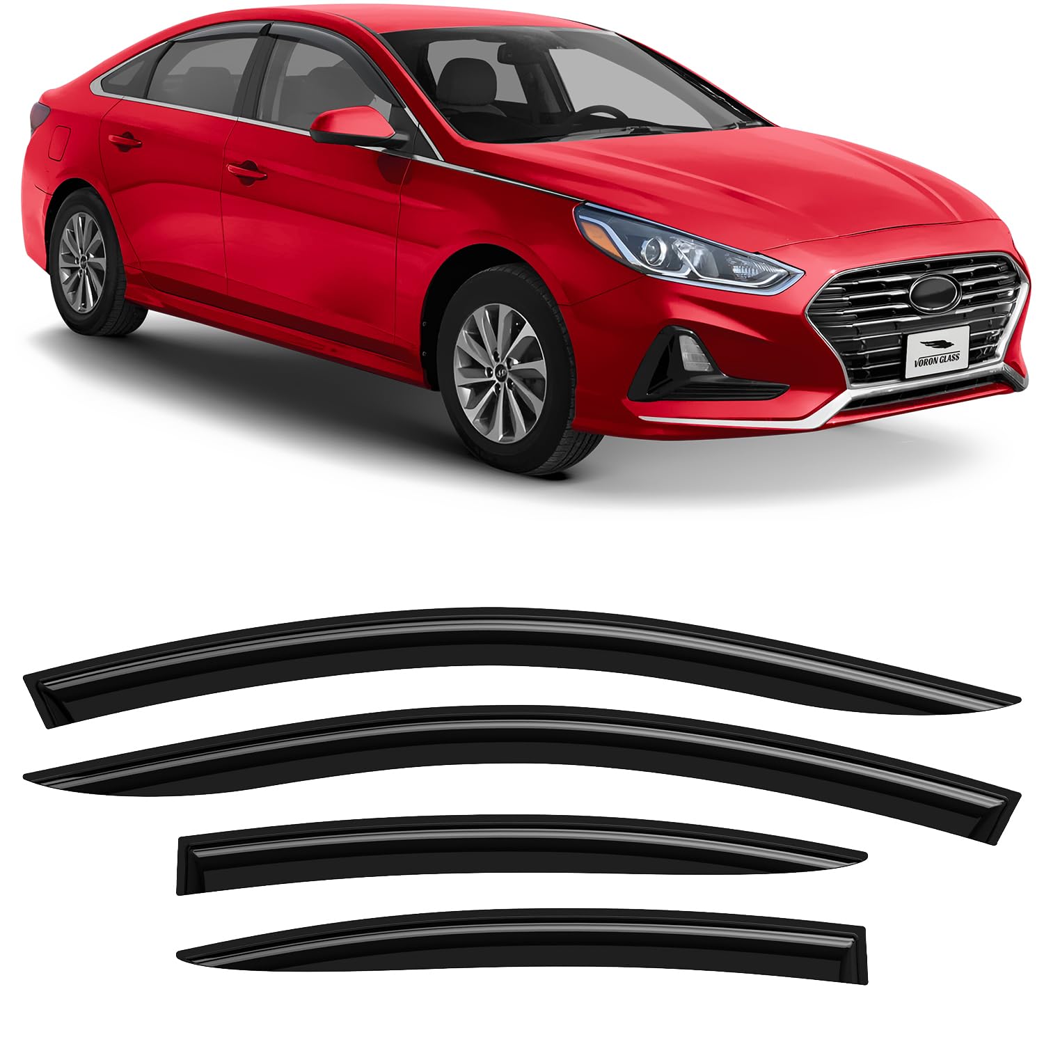 Voron Glass Tape-on Rain Guards for Hyundai Sonata 2015-2019, Window Deflectors, Vent Window Visors, 4 Pieces - 100848