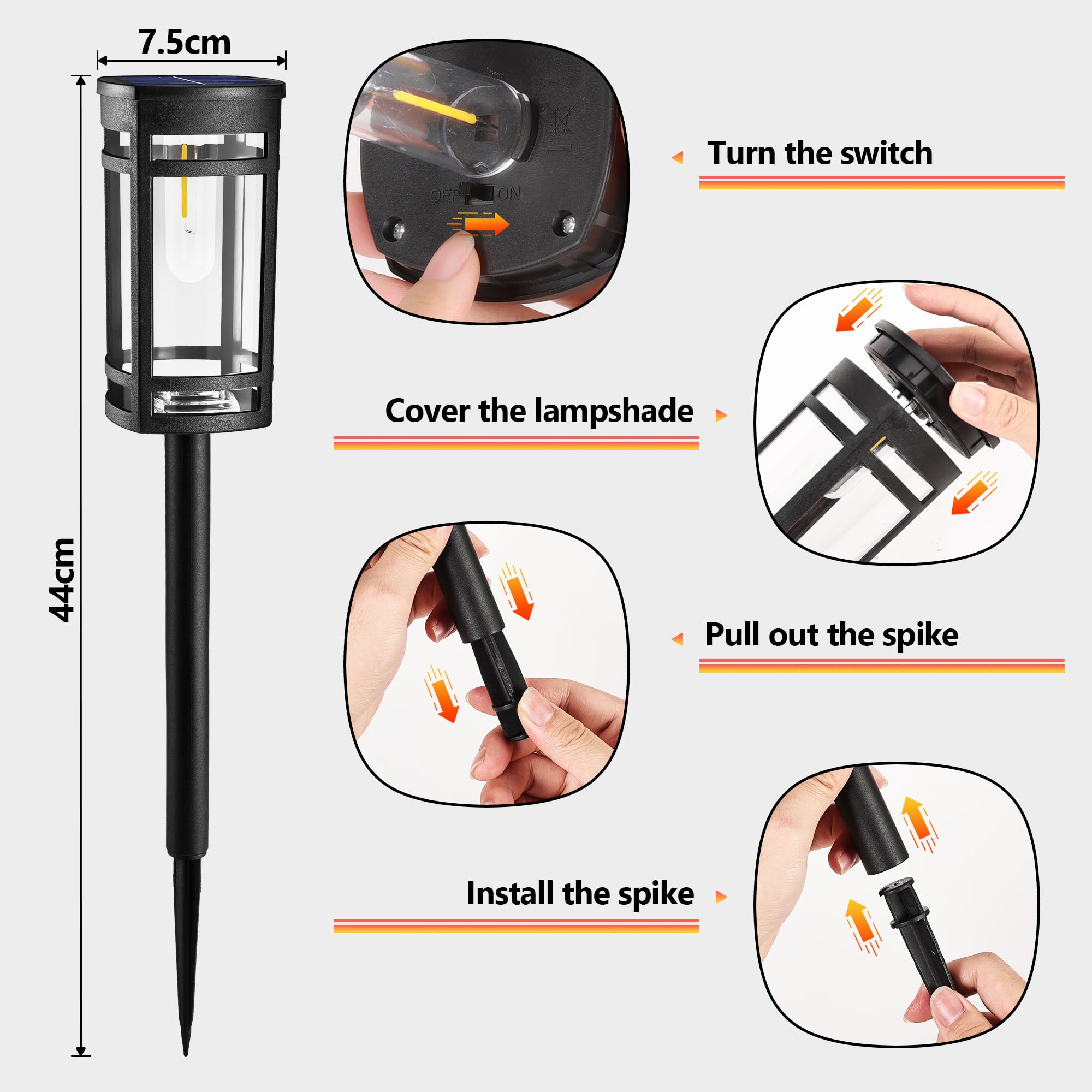 iBaycon Lampade Solari per Esterni Giardino,6 Pezzi Luci Solari LED Bianco Caldo, Illuminazione Solare Impermeabile per Giardino Prato,Luci Esterni Terrazze Prato Cortile Sentiero Decorazione Esterni