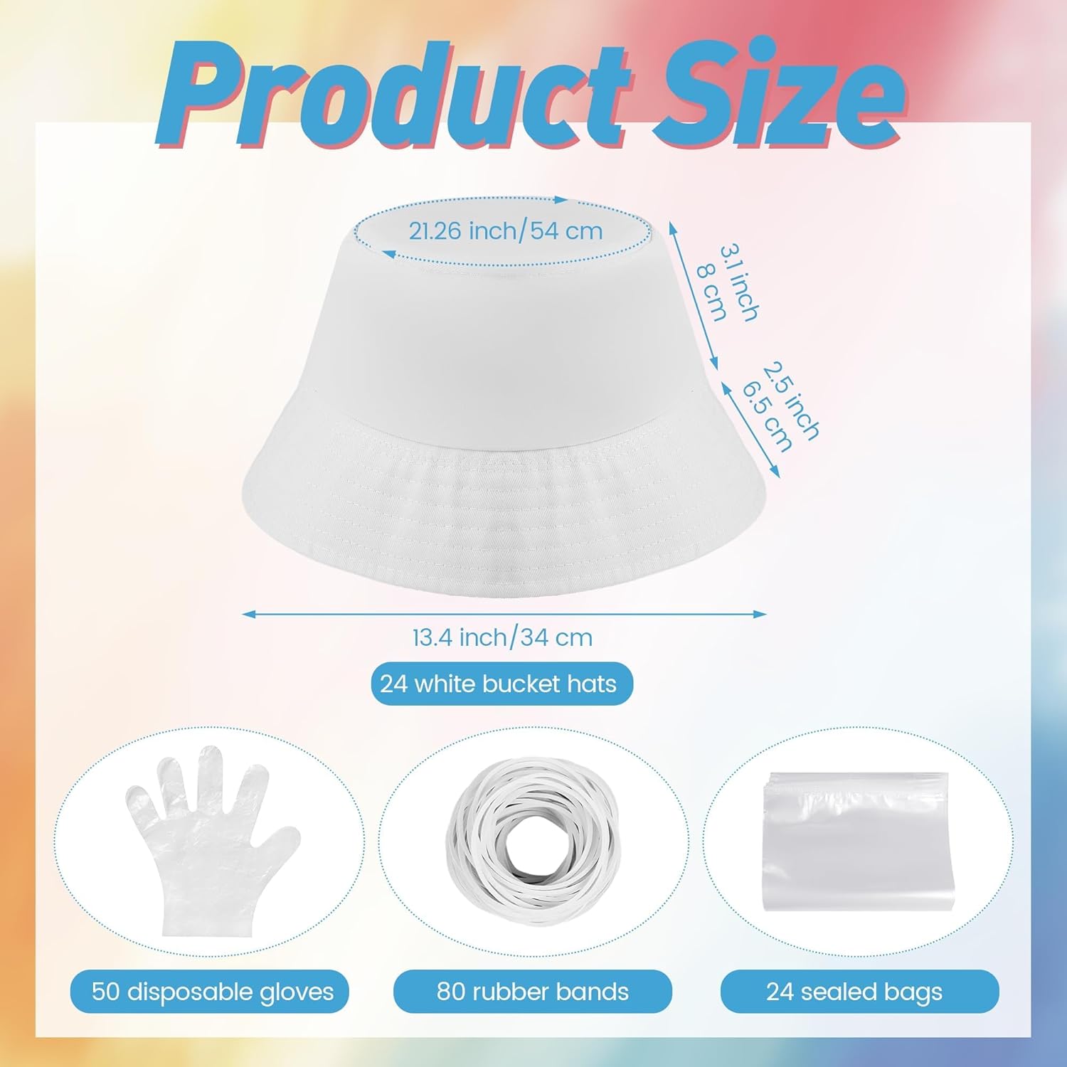 Aneco White Bucket Hats, DIY Bucket Hats with Sealed Bag Disposable Gloves Rubber Band for Summer Party
