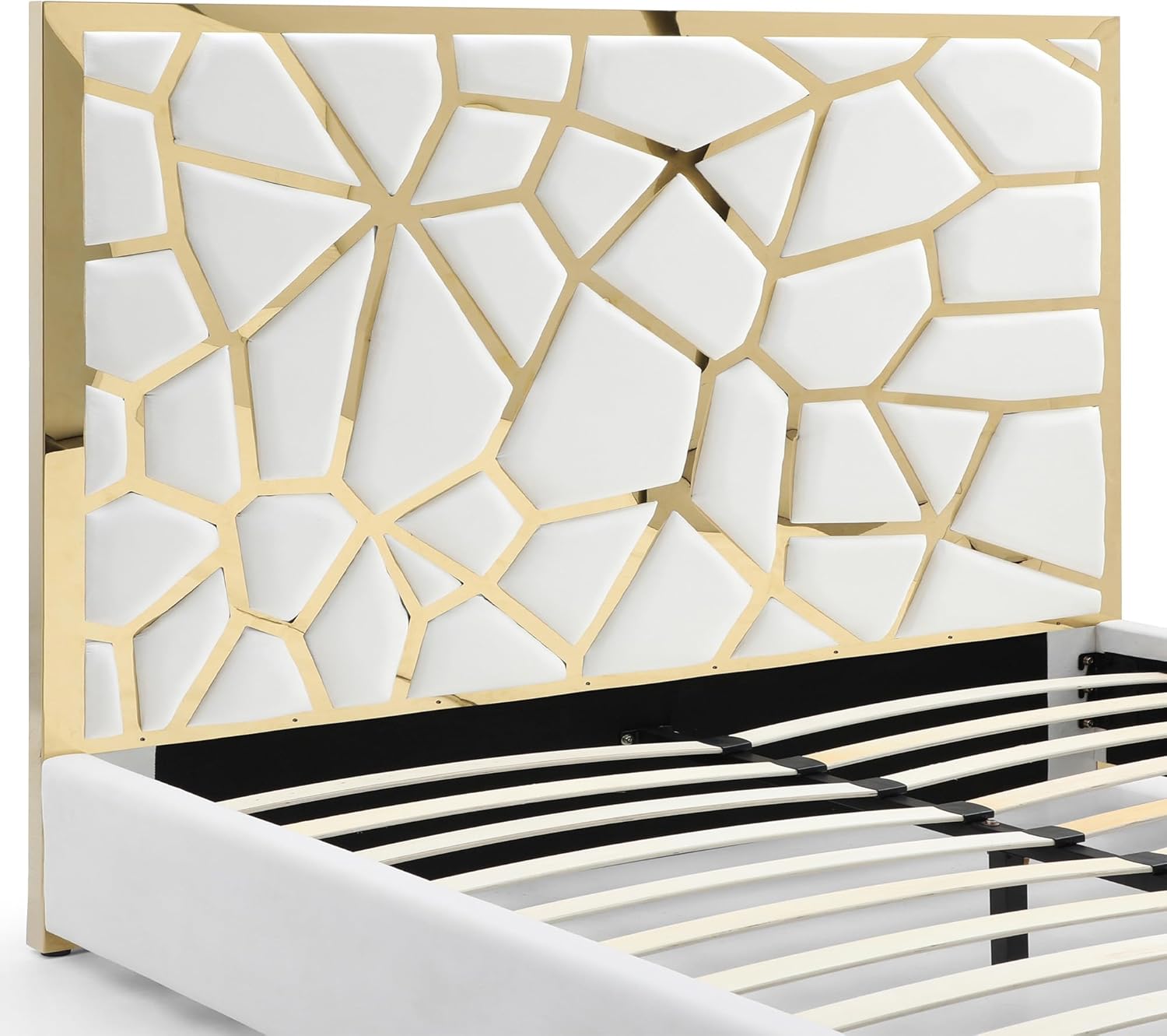 Woodpeckers Furniture And Mattress Serenity Velvet Bed with Gold Metal Frame (Cream, King)