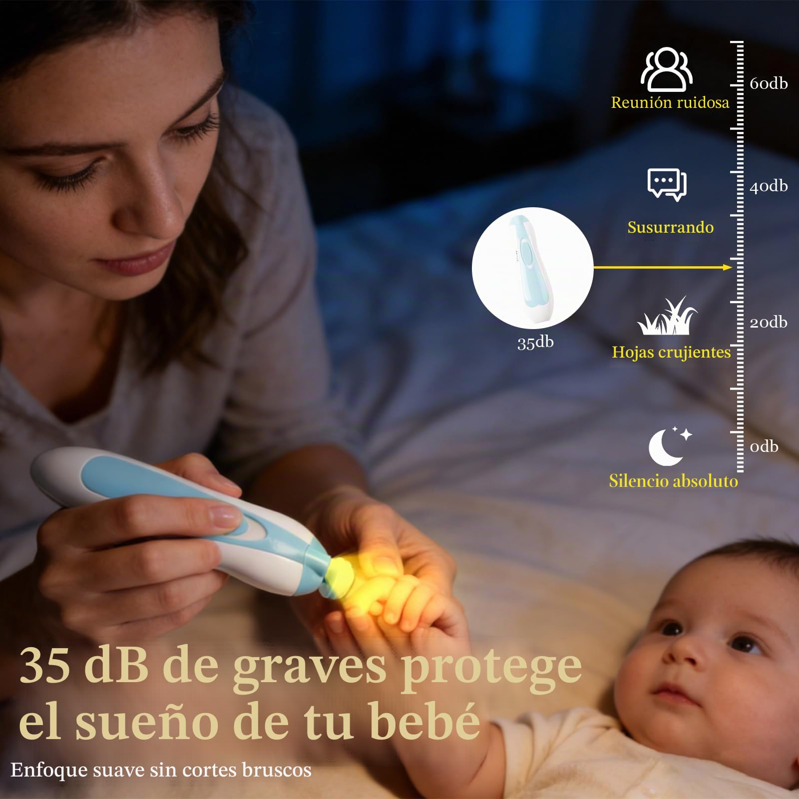 Lima de Uñas Eléctrica para Bebé, con Luz LED, 6 Almohadillas de Repuesto Extra, Kit de Manicura Seguro para Recién Nacidos y Niños, Cortauñas Eléctrico para Bebés (Azul Bebé)