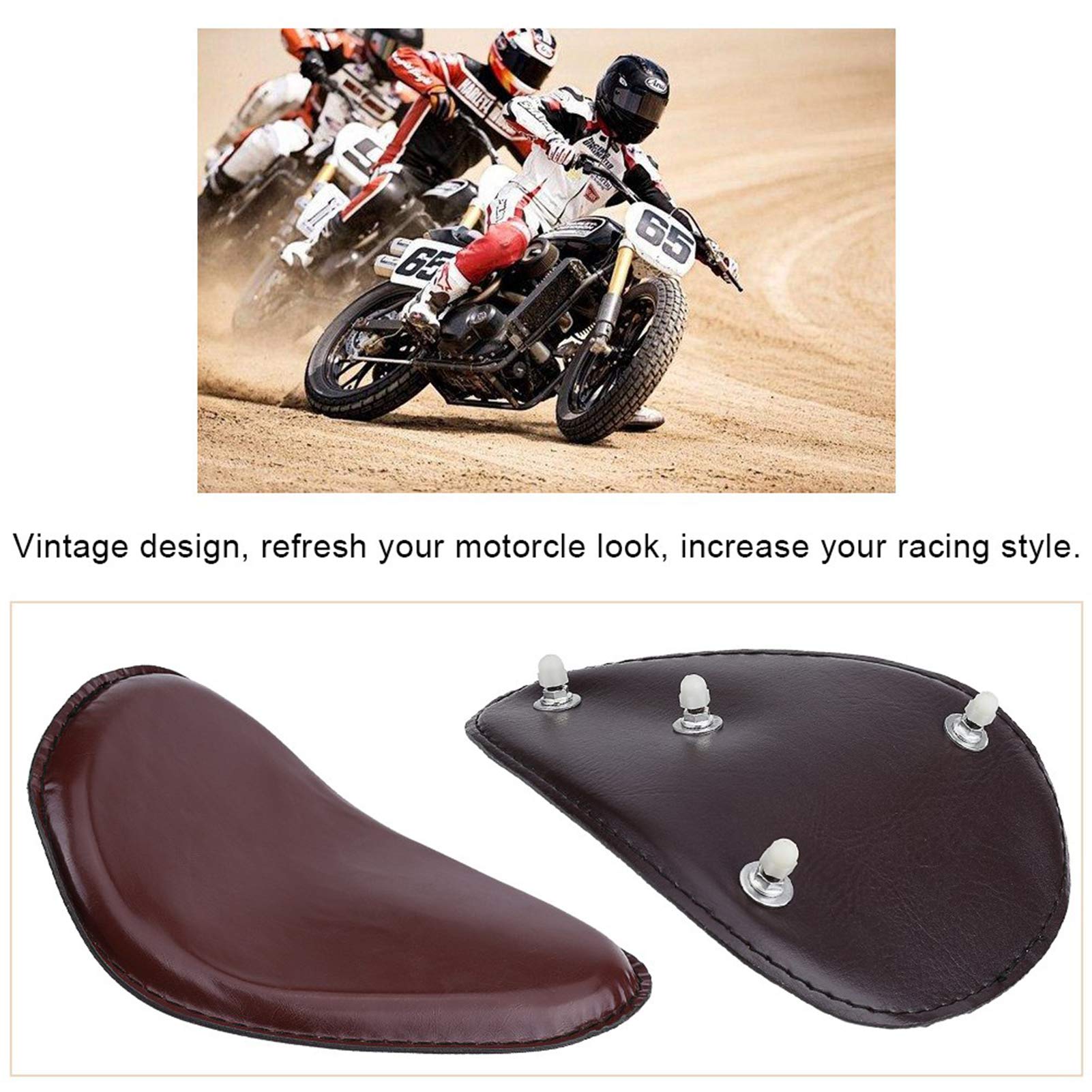 Amazon | 3インチ バイク用レザー ソロシート、ヴィンテージブラウンの
