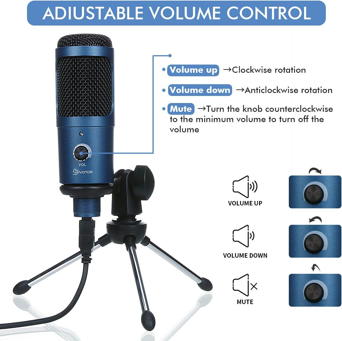 USB Microphone, EIVOTOR 192KHZ/24BIT Plug&Play Computer Microphone Podcast Condenser Vocal Recording Microphone for Laptop Desktop MAC-Professional Sound Chipset-Ideal for YouTube Gaming Streaming