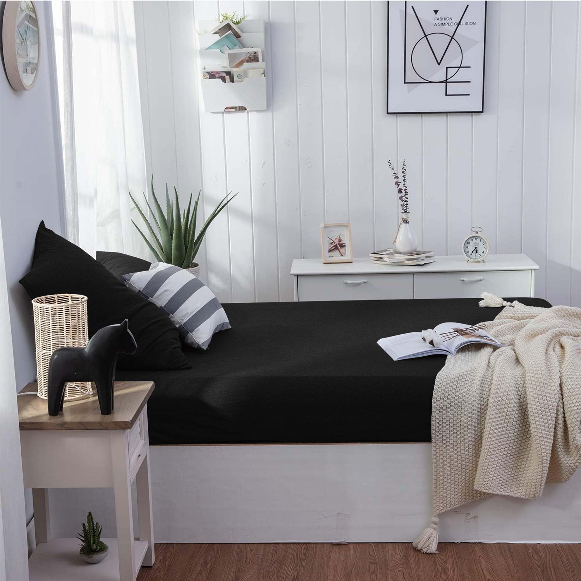 Oxford Homeware King Size Fitted Sheets, 30 Cm Deep Pocket Jersey Fitted Sheet Black - Image 3