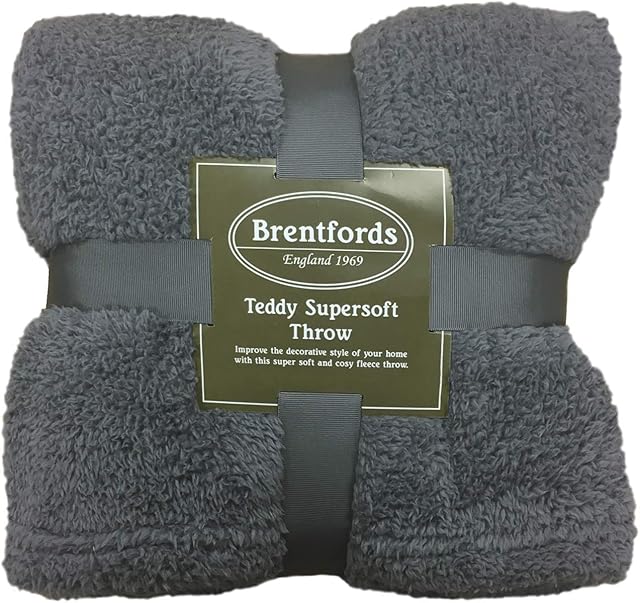 Brentfords Teddy Fleece Blanket Large Throw Over Bed Plush Super Soft Warm Sofa Bedspread, Charcoal Grey - 125 x 150 cm