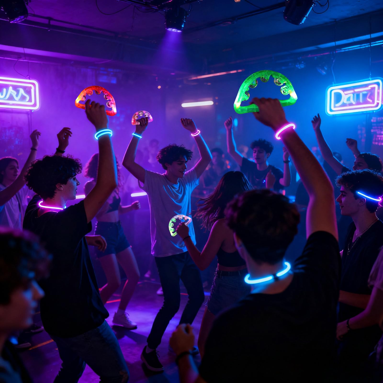 5 Sets LED-Tamburin, 4 Farben Handklapper mit Glocken, für KTV, Bar und Party, leuchtendes Musikinstrument für Erwachsene und Teens, 21 x 13 cm