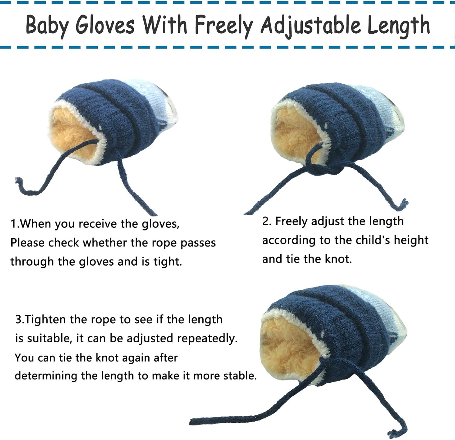 Toddler Kids Winter Warm Thick Knitted Gloves Fleece Lined Full Finger Mittens with String for 1-3 Years Kids - Image 4