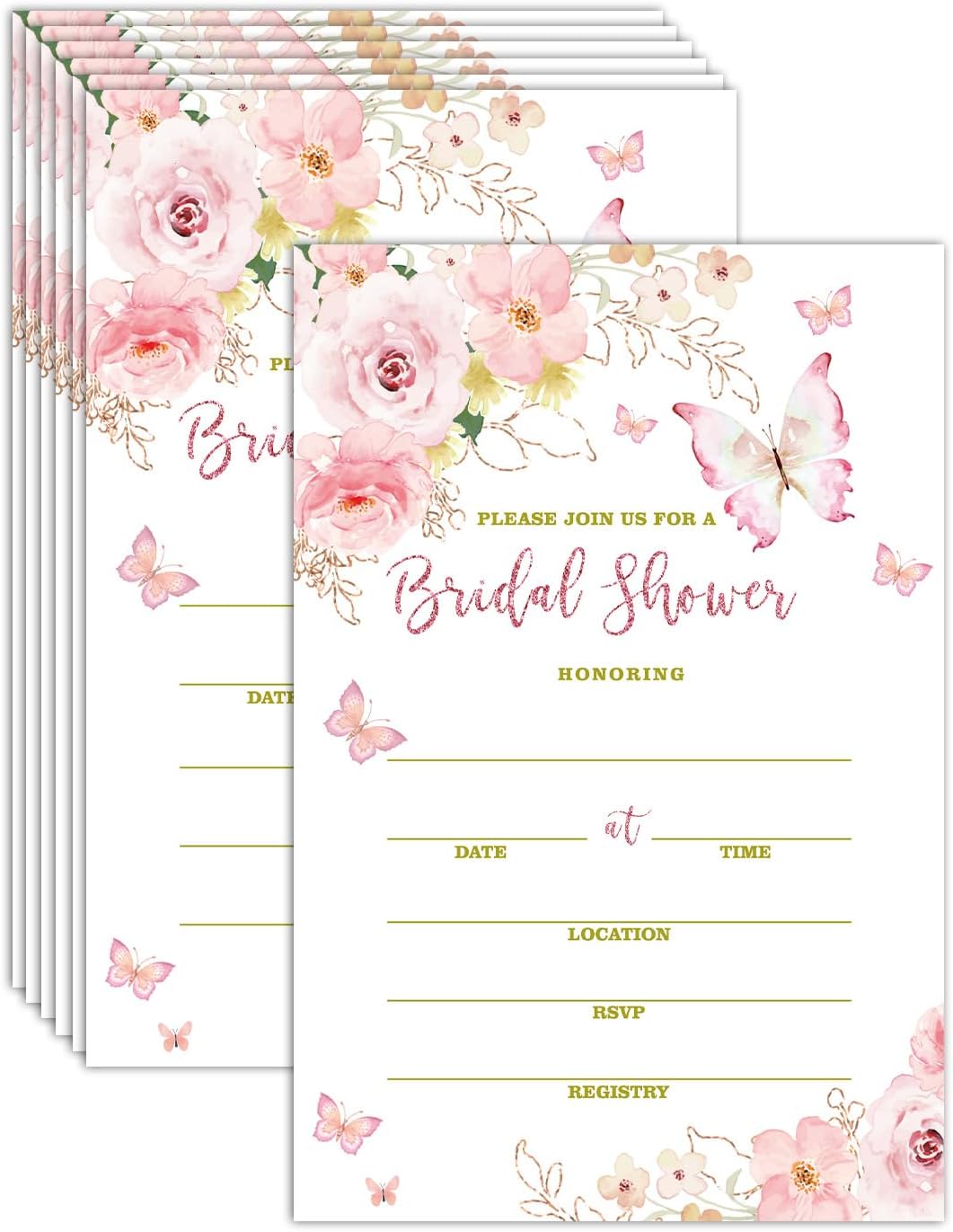 ESAMP Butterfly Bridal Shower Invitations, Fillin Blush