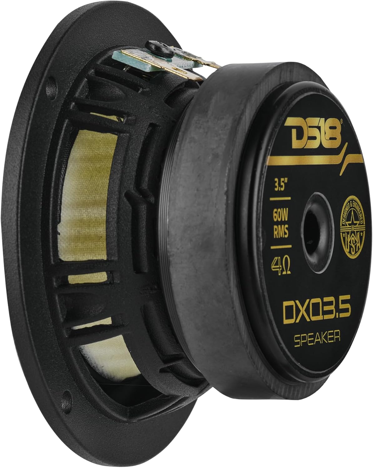 DS18 DXQ3.5 3.5" Midrange Speakers – Pair, 60W RMS, 120W Max, 4 Ohm, Yellow Straw + Composite Foam Cone, Neodymium Magnet, Shallow Mount Car Audio Upgrade, High Clarity & Durable Design