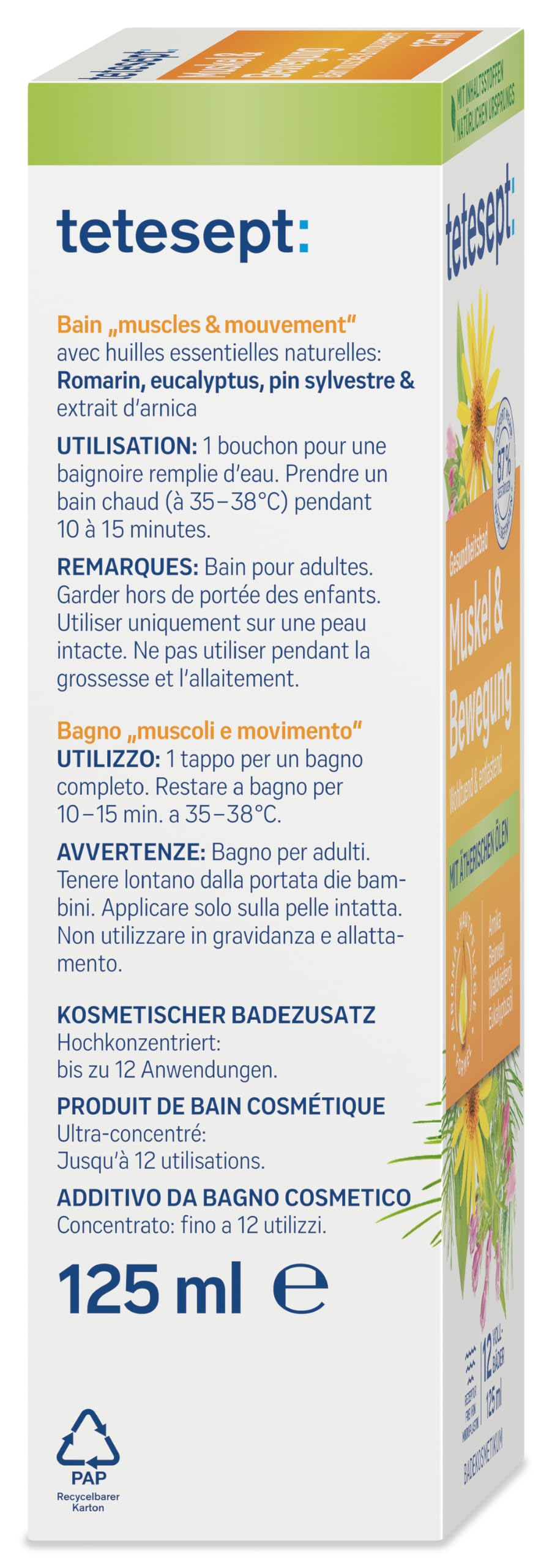 tetesept Músculo y ejercicio baño 125 ml Baño de salud con 4 aceites esenciales