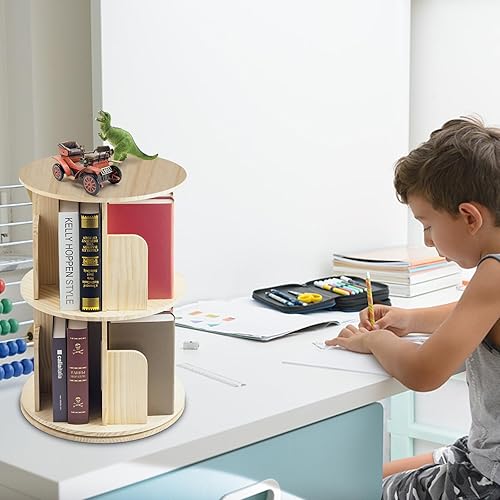 Miniatura 7 de ZBPRESS Estantería giratoria, organizador de estantería de madera maciza de 4 niveles, estante de almacenamiento de pie para niños y adultos
