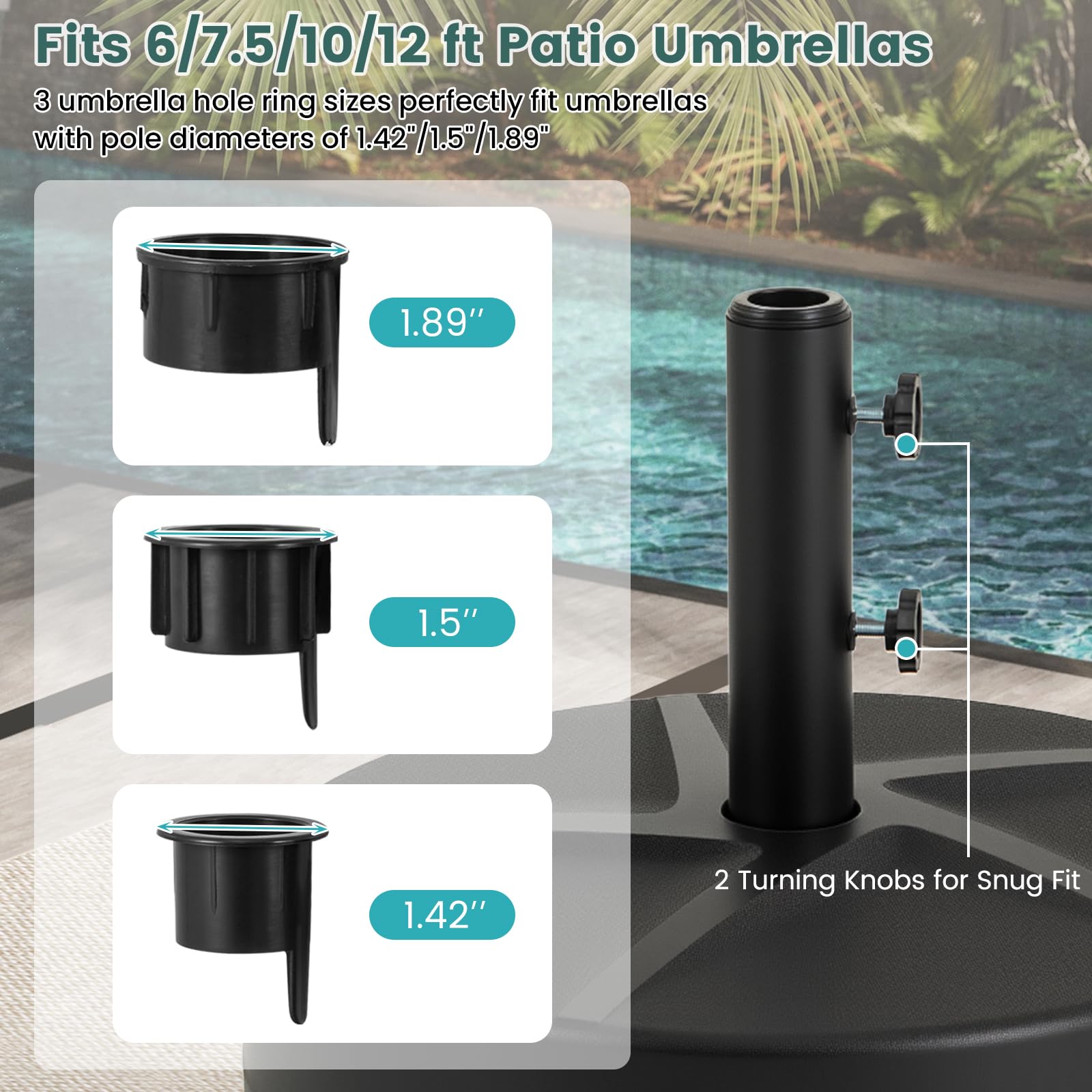 Giantex Outdoor Umbrella Base - 88 lbs Fillable Umbrella Stand with 2 Adjustable Knobs, 3 Adapters, HDPE Weighted Market Umbrella Pole Holder for Patio Poolside Garden Deck Backyard