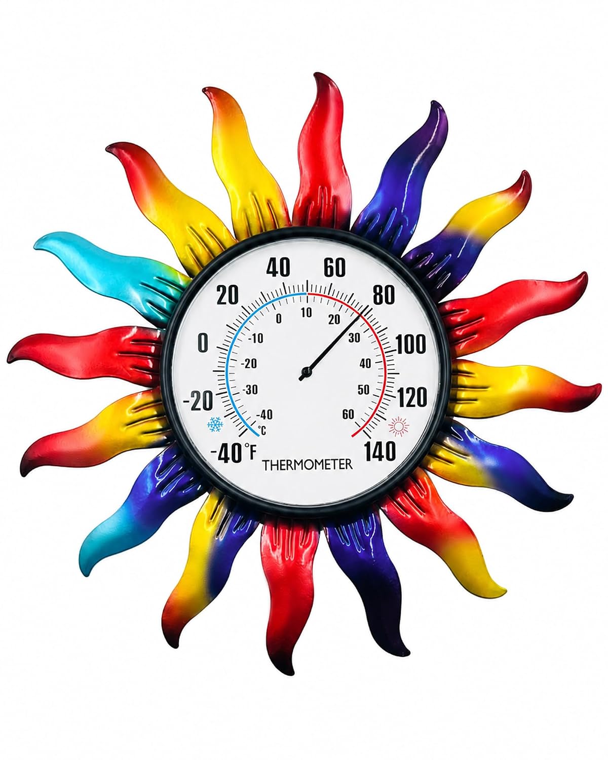 13" Colorful Sun Outdoor Thermometer, Metal Wall Decor