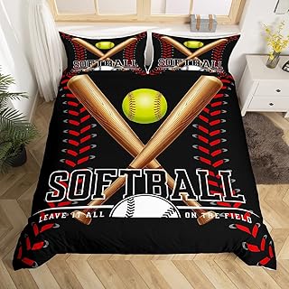 Softball Printed Bedding Set Twin Size for Kids Boys Bedroom,Sports Games Bed Duvet Cover Set,3D Baseball Comforter Cover Ball Game Decor 2 Pieces 1 Duvet Cover with 1 Pillowcase No Comforter