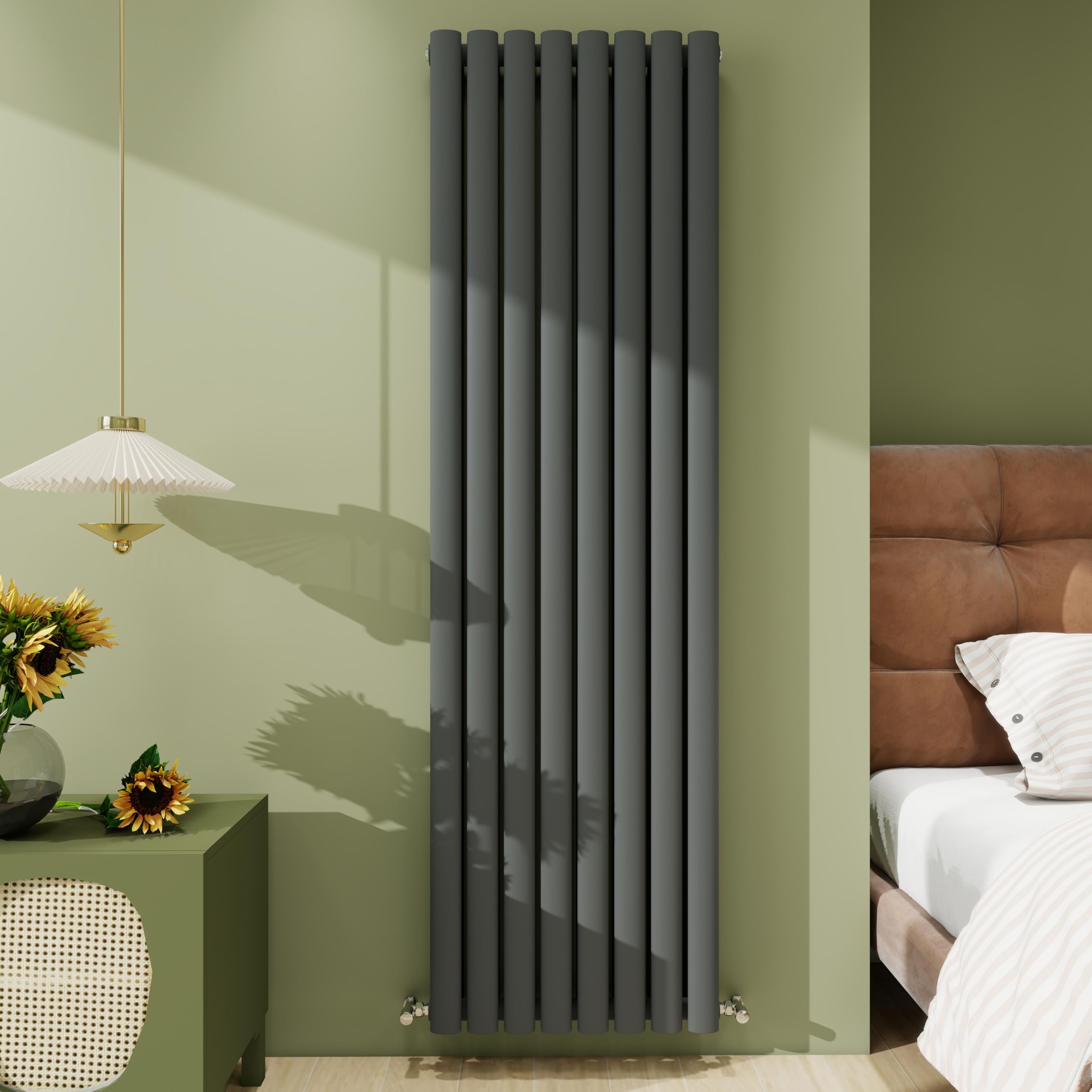Biubiubath Anthracite Radiator 1600×472Mm Vertical Double Oval Column Designer Central Heating Rad 5387 Btu