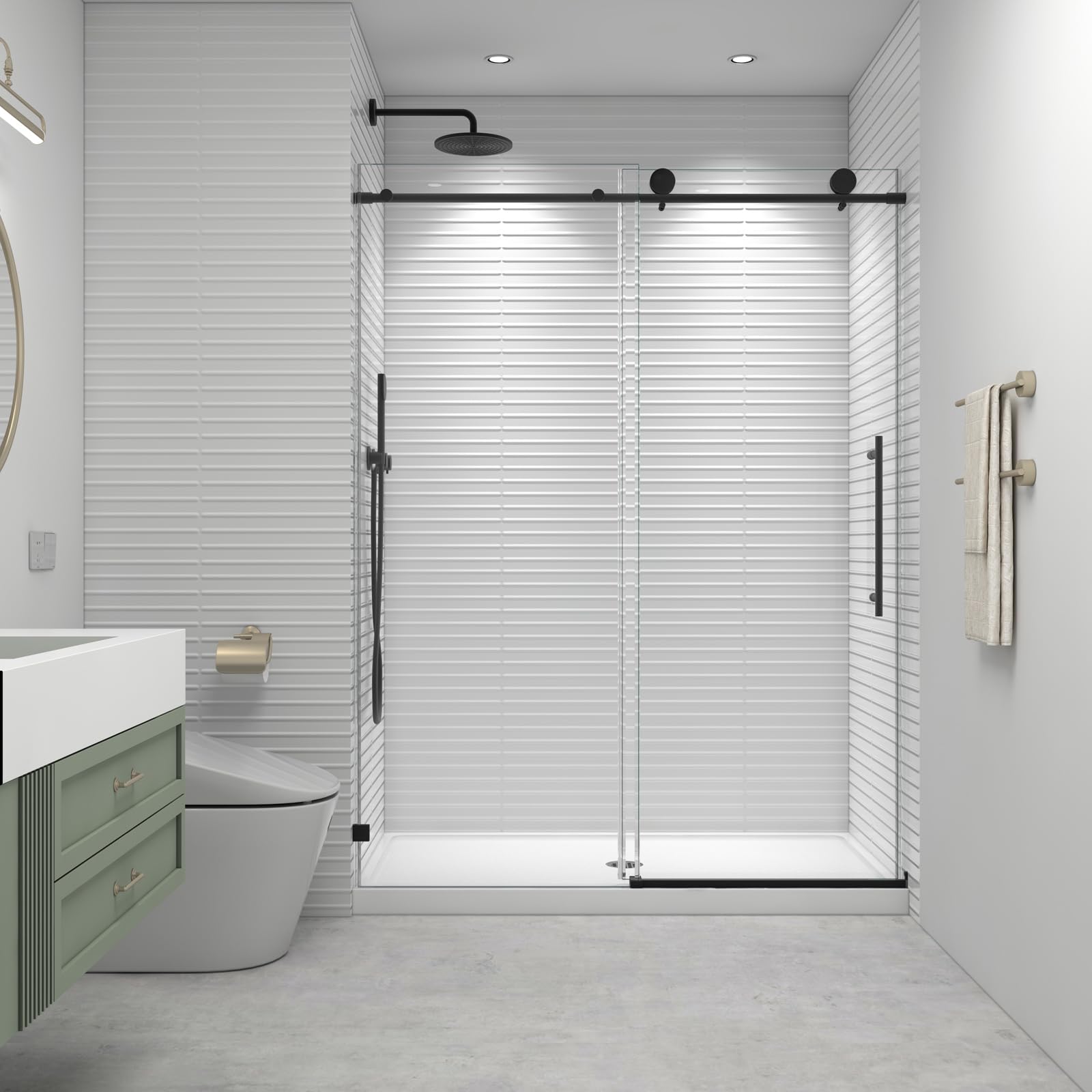 Photo 1 of ***TRUCK/TRAILER PICKUP ONLY***EPXMKX Soft Close Frameless Sliding Shower Door 55-60" Wx76 H, Matte Black