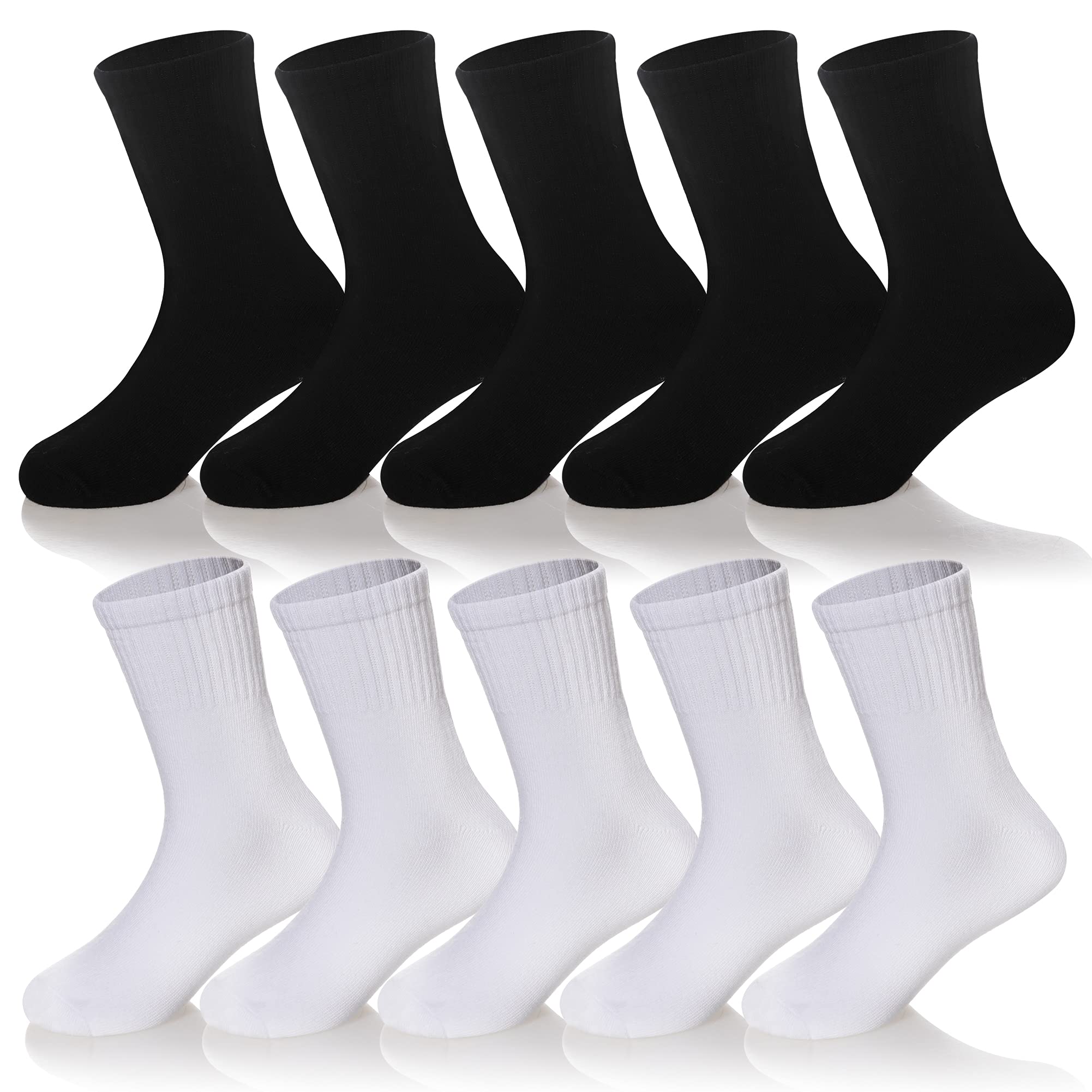Kids Classics Crew Socks 10 Pairs Child Boy Girls Athletic Cotton Basic School Uniform Breathable Casual Sports Socks