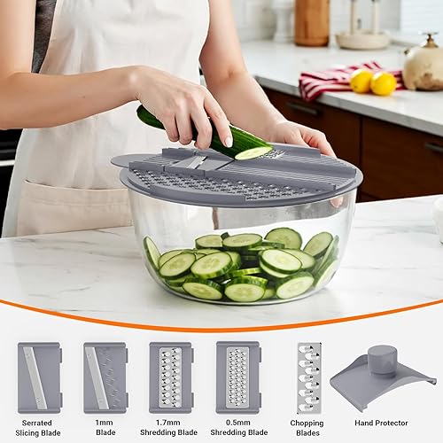 Miniatura 3 de HomeHacks Molinillo de ensalada grande para lechuga, limpiador de frutas grande con agujeros de drenaje dobles, 5 cuchillas de cortar, alta