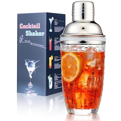 Gbuxska Cocktail Shaker Set - Martini Shaker, Drink Shakers Cocktail, Glass Shaker Bottle for Cocktails, Bars, Whiskey (Sliver)