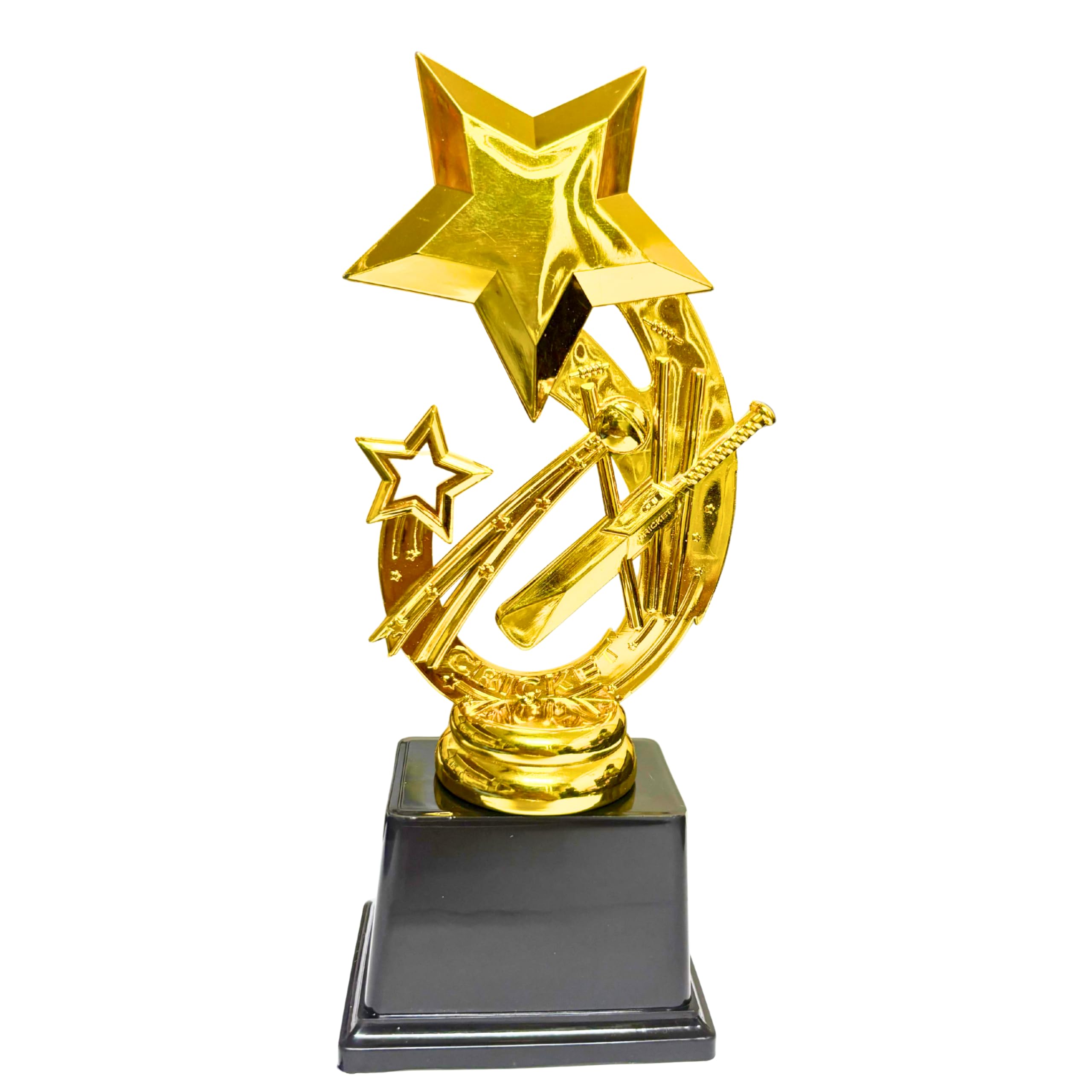 Star Cricket Trophy with Gold Stars, 9 Inches, Gold Figure on Black Base, Sports Award for Best Player, Customizable-picture-31