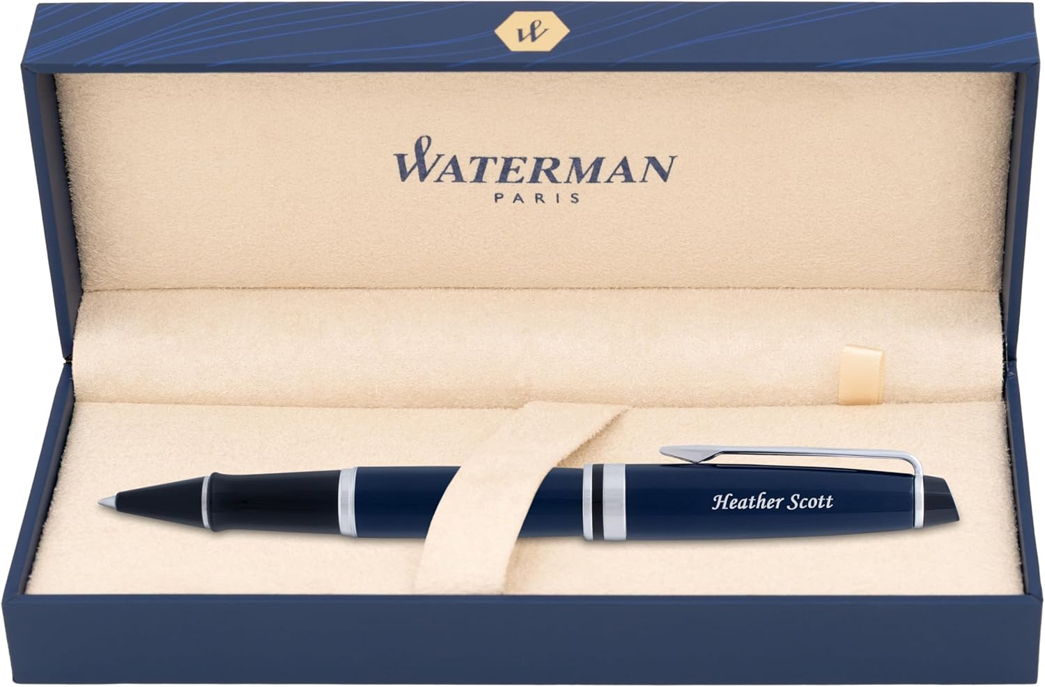 Waterman Expert Rollerball Pen, Blue Lacquer with Chrome Trim, Custom Engraved — Graduation, Retirement, Promotion, or Board Recognition Gift