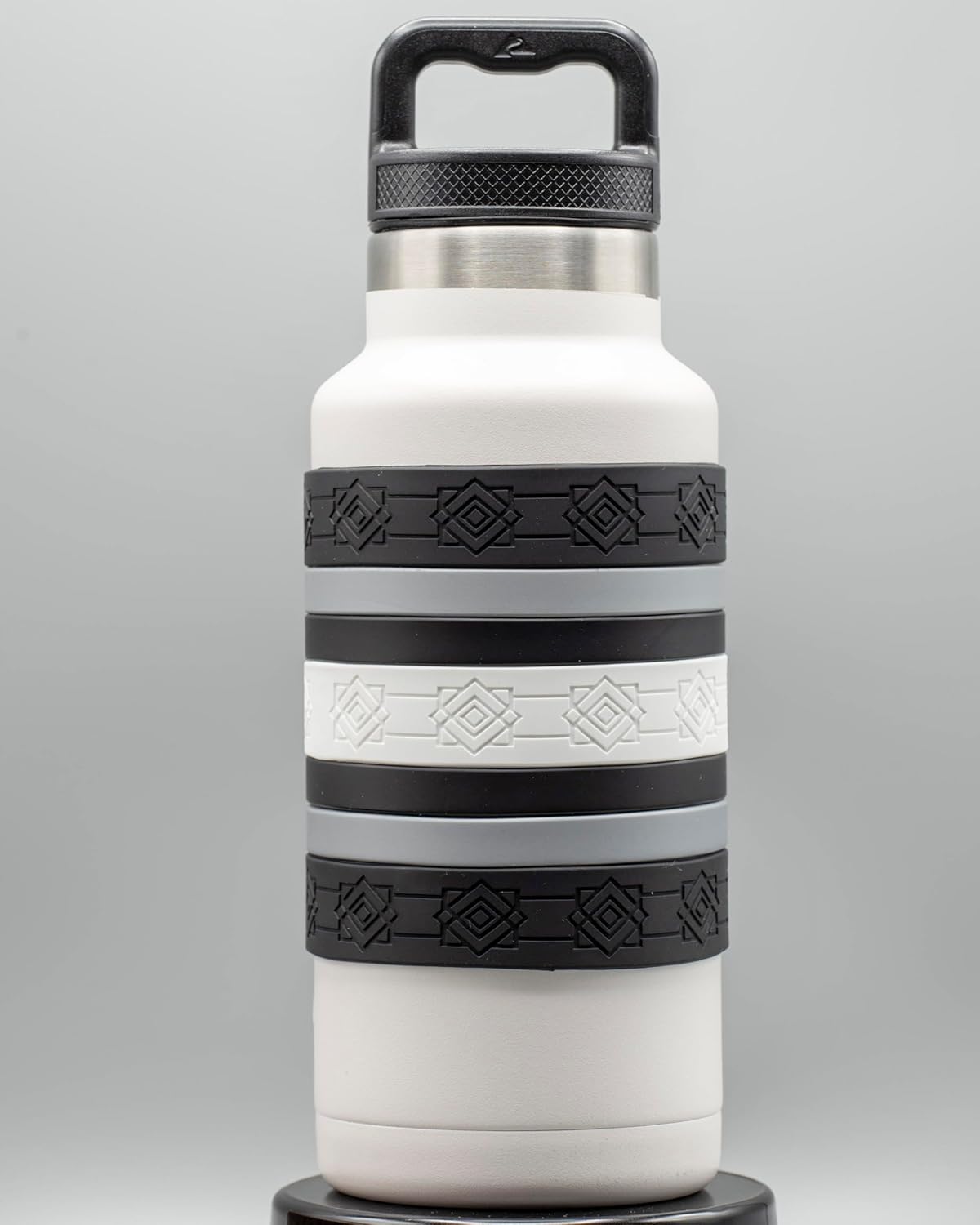 Colorful Water Bottle Grip Kit - MONOCHROME ROYALE: Regular - 12 Silicone Bands for Superior Grip, Style, & Protection - Arrange Them Your Own Way. - Image 3