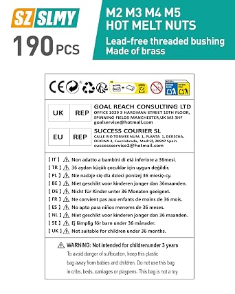 190 Pcs Threaded Inserts for Plastic, Heat Set Insertss, M2 M3 M4 M5 Thread Inserts for Plastic, Threaded Insert Nuts, Brass Metric Knurled Nuts for 3D Printing Components 3D Printer Parts
