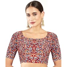Chandrakala Cotton Printed Blouses for Women Sarees, Elbow Sleeves Ajrakh Print Crop top Choli B223-P