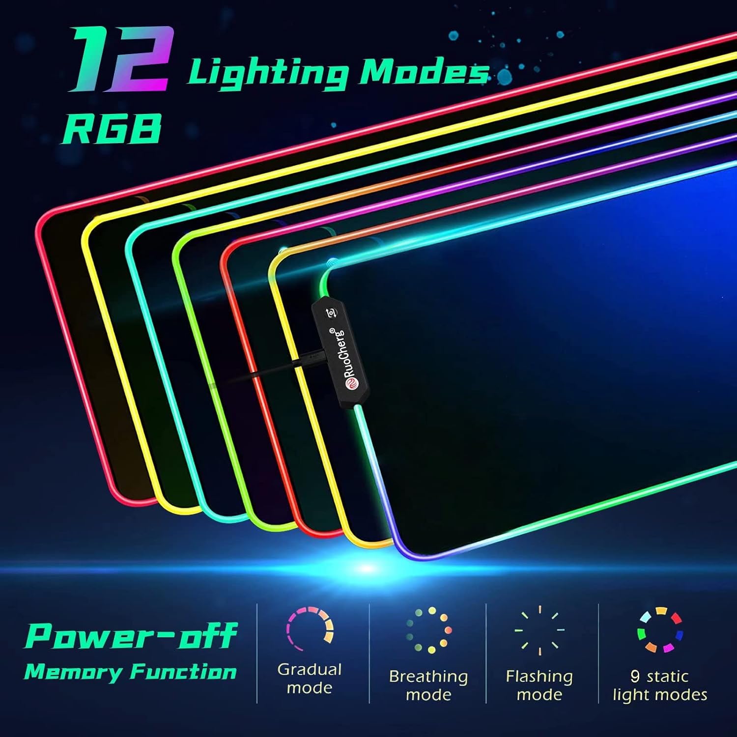 RGB Gaming Mouse Mat 800 x 300 x 4 mm Large Extended Mousepad 12 RGB Lighting Modes, Non-Slip Rubber Base, Special-Textured Smooth Surface Keyboard Pad for Computer, PC and Laptop
