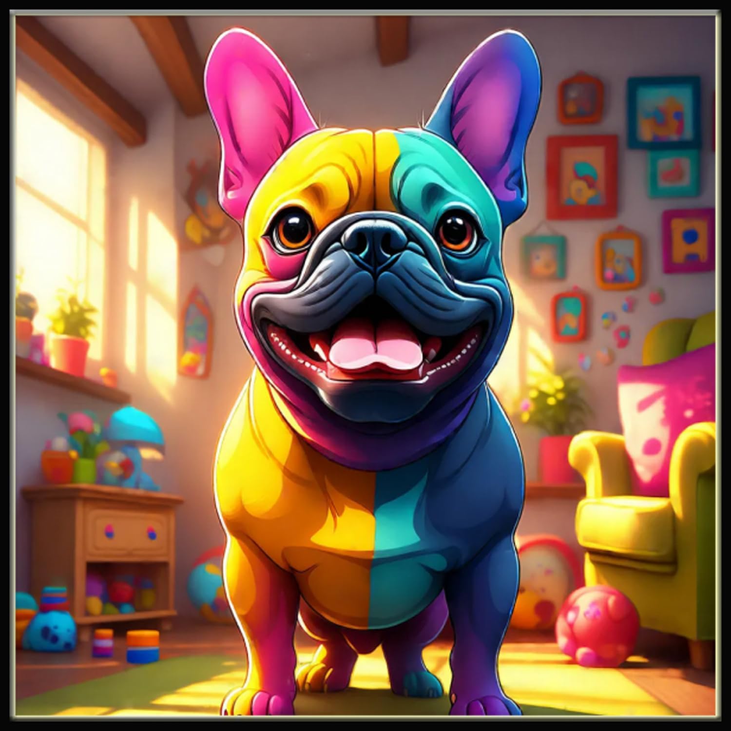 AiEiIiOiUi French Bulldog Colorful Cute Pet Dog Animal Diamond Painting Kits for Adults, 5D Crystal Diamonds Art with Accessories Tools, Picture DIY Art Craft for Home Décor Gift