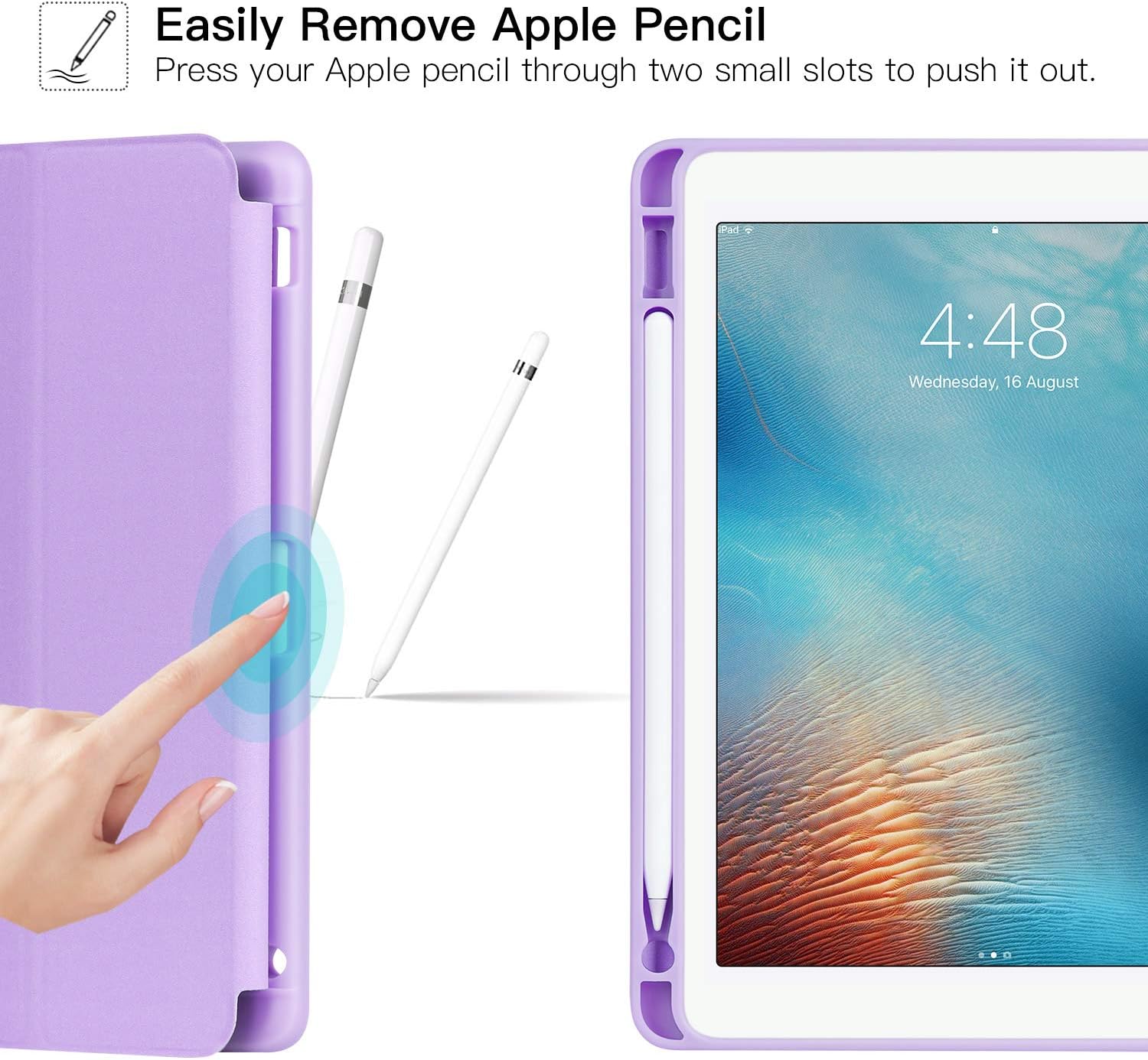 ZtotopCase iPad 9.7 Inch 2018/2017 Case with Pencil Holder - Lightweight Soft TPU Back Cover and Trifold Stand with Auto Sleep/Wake, Protective for iPad 6th/5th Generation , Light Purple