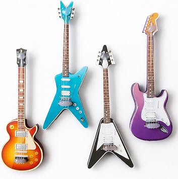 4 Pcs Wooden Guitar Fridge Magnets, 112 Mini Guitar & Bass Refrigerator Magnets, Music Lover Gifts, Realistic Musical Instrument Magnets for Locker, Whiteboard, Kitchen, Music Room Decor
