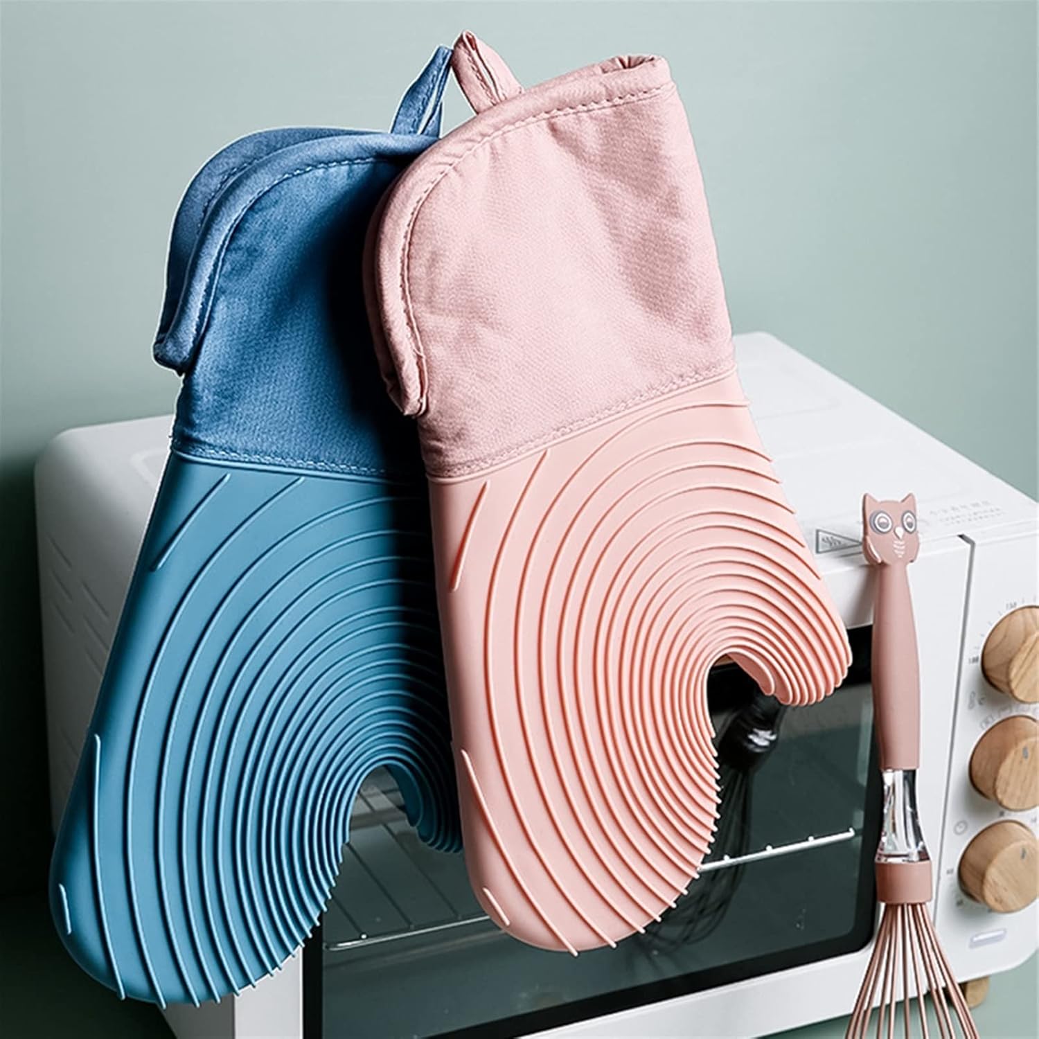 Baking Gloves Heat Resistant Silicone Gloves Kitchen Baking Oven Mitts Microwave Oven Special Thickened Kitchen Gloves Grill Cooking Glove (Color : 1, Size : 34) (2 34)