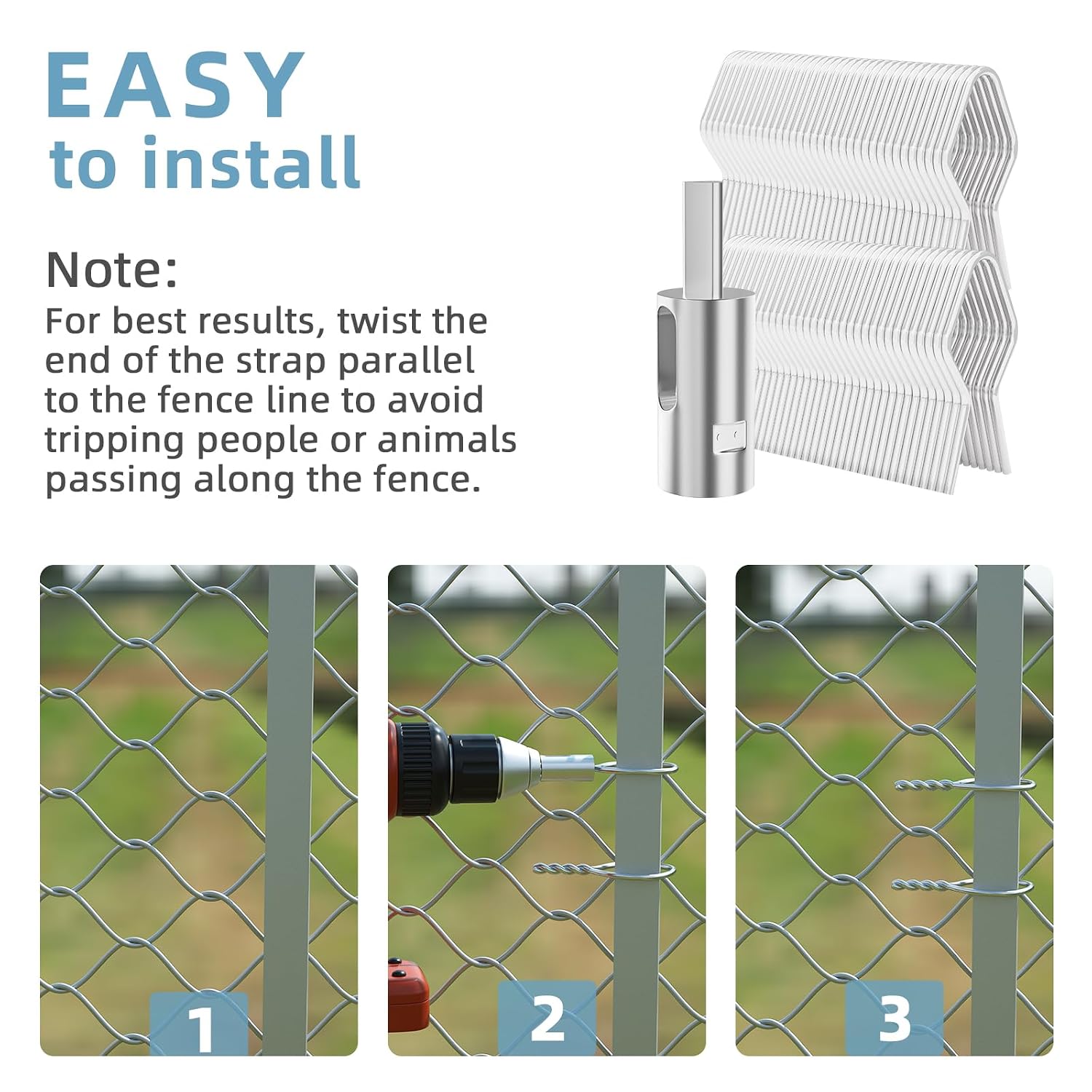 200 Pcs T Post Clips,11-Gauge Galvanized Steel Fence Ties with Drill Chuck image 3