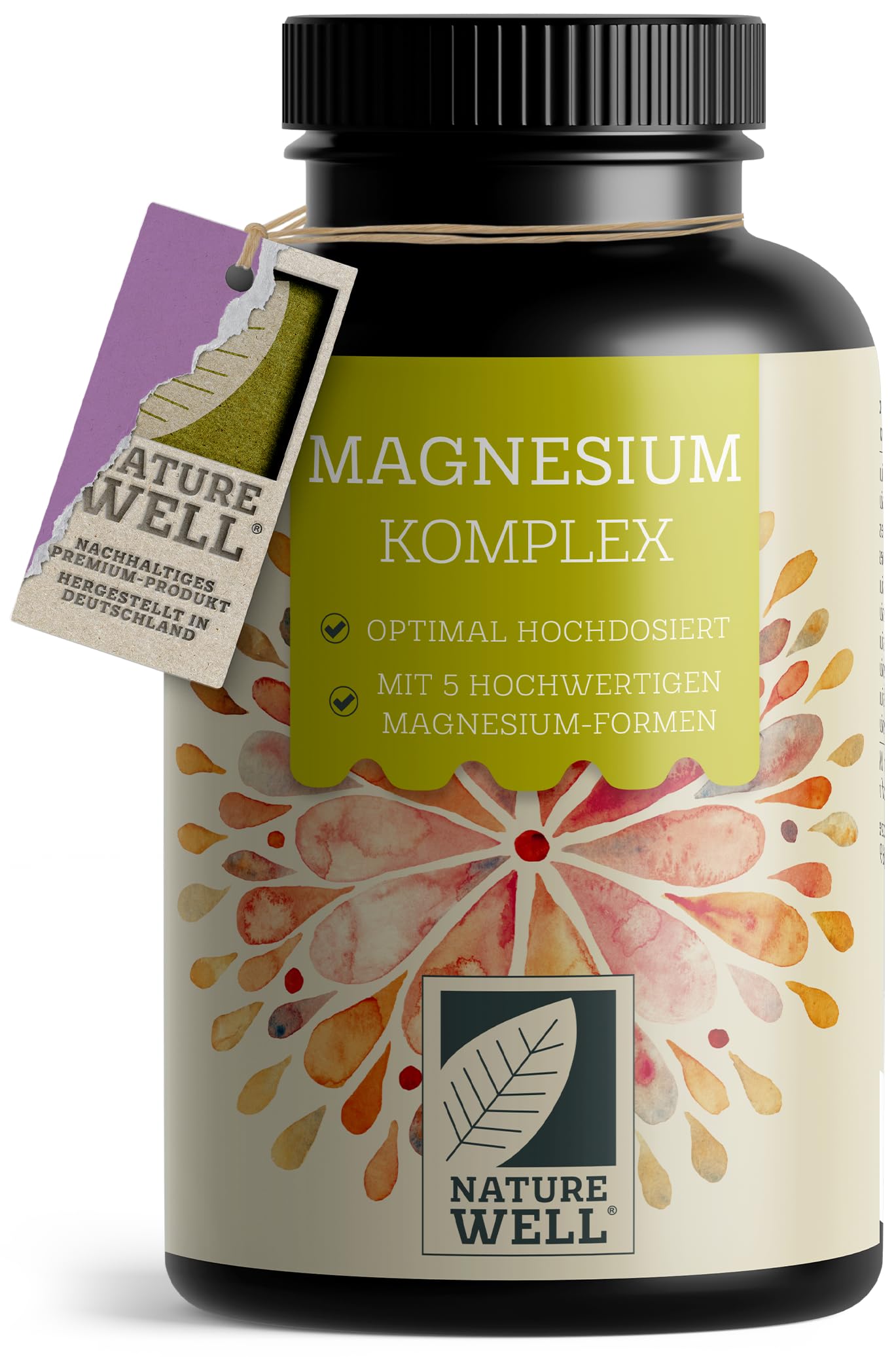 Magnesium Komplex 180 Kapseln, 400 mg Magnesium pro Tag aus 5 hochwertigen Formen: Magnesiumoxid, Citrat, Bisglycinat, Malat & Ascorbat, laborgeprüft mit Zertifikat, Vorrat für 3 Monate