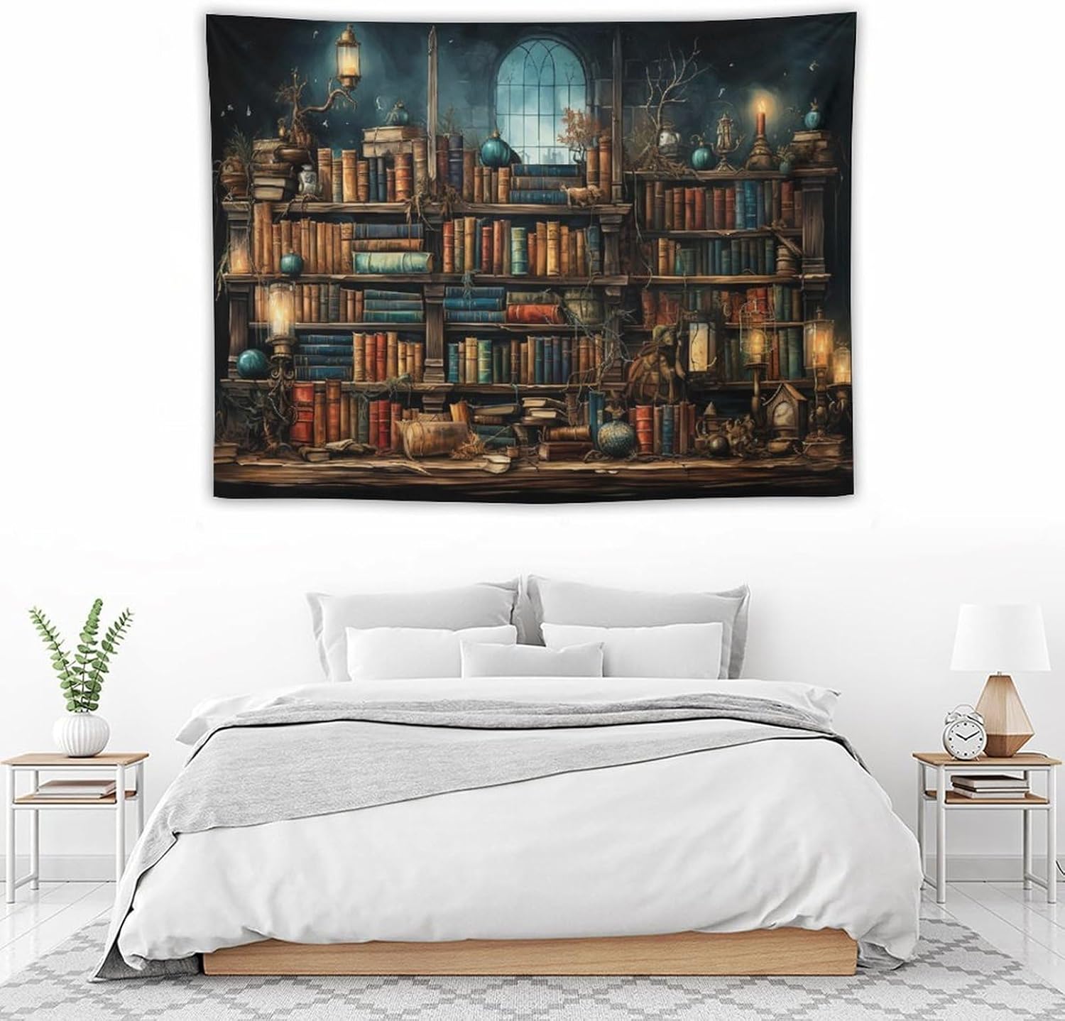 Houselerax Retro Bookshelf Tapestry Vintage Library Wall Hanging Tapestries,Old Books on Shelf Classical Study Room Student Study College Dorm Bedroom Living Room 90"x60"