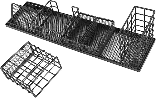 Miniatura 9 de 7pcs Mesh Desk Set, Multi Functional Access, Phone Holder with Paper Sto, Iron Mesh Desk for Pens, Memos, Supplies, Stylish