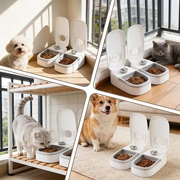 2 Meal Cat Feeder Automatic with Timer,Automatic Cat Feeder Wet Food and Dry Food 700ml Capacity 48h Timer for Cats & Small Dogs Easy to Use & Clean