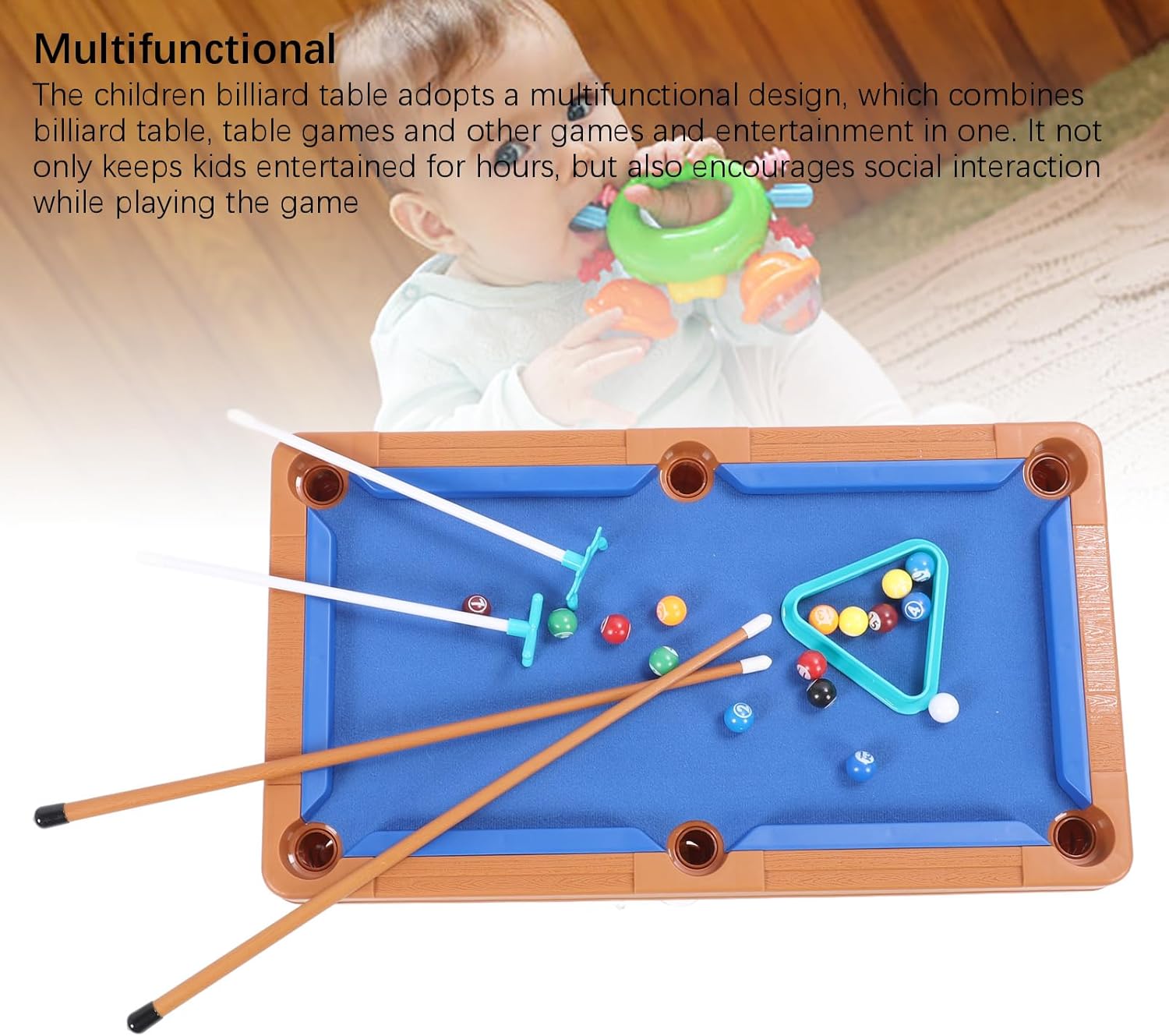 Mini Pool Table, Multifunctional Portable Mini Pool Table, Suitable for Indoor Use By Children and Adults. Includes 2 Cues, Balls, and a Triangle Rack, Easy to Store MUL