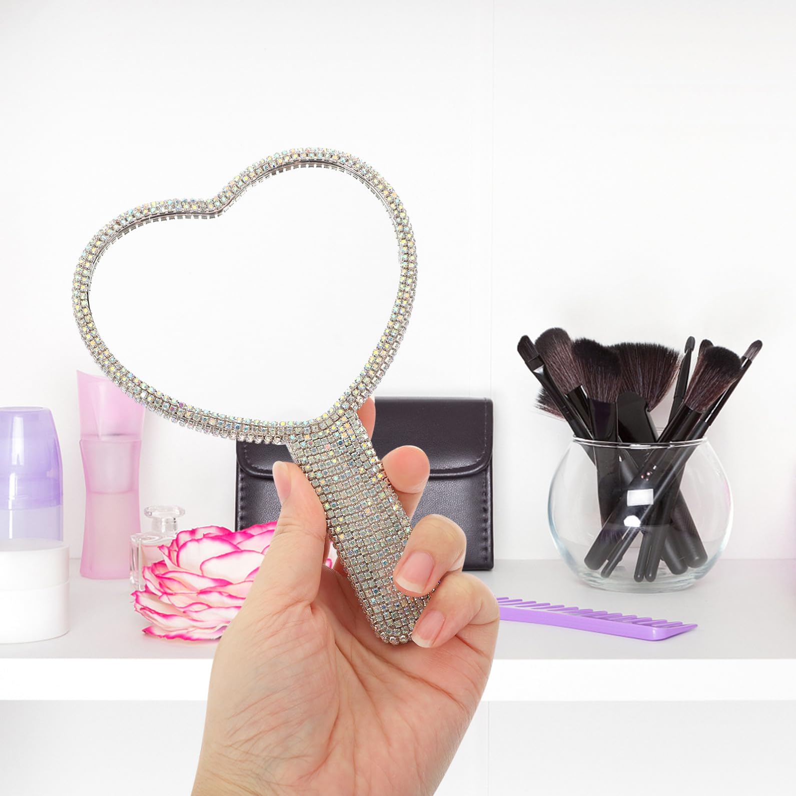 Healeved 3stücke Handgehaltener Kosmetikspiegel Mit -Applikation Tragbarer Make-up-Spiegel Für Einseitiger Friseursalon-Spiegel Für Unterwegs Und Reisen