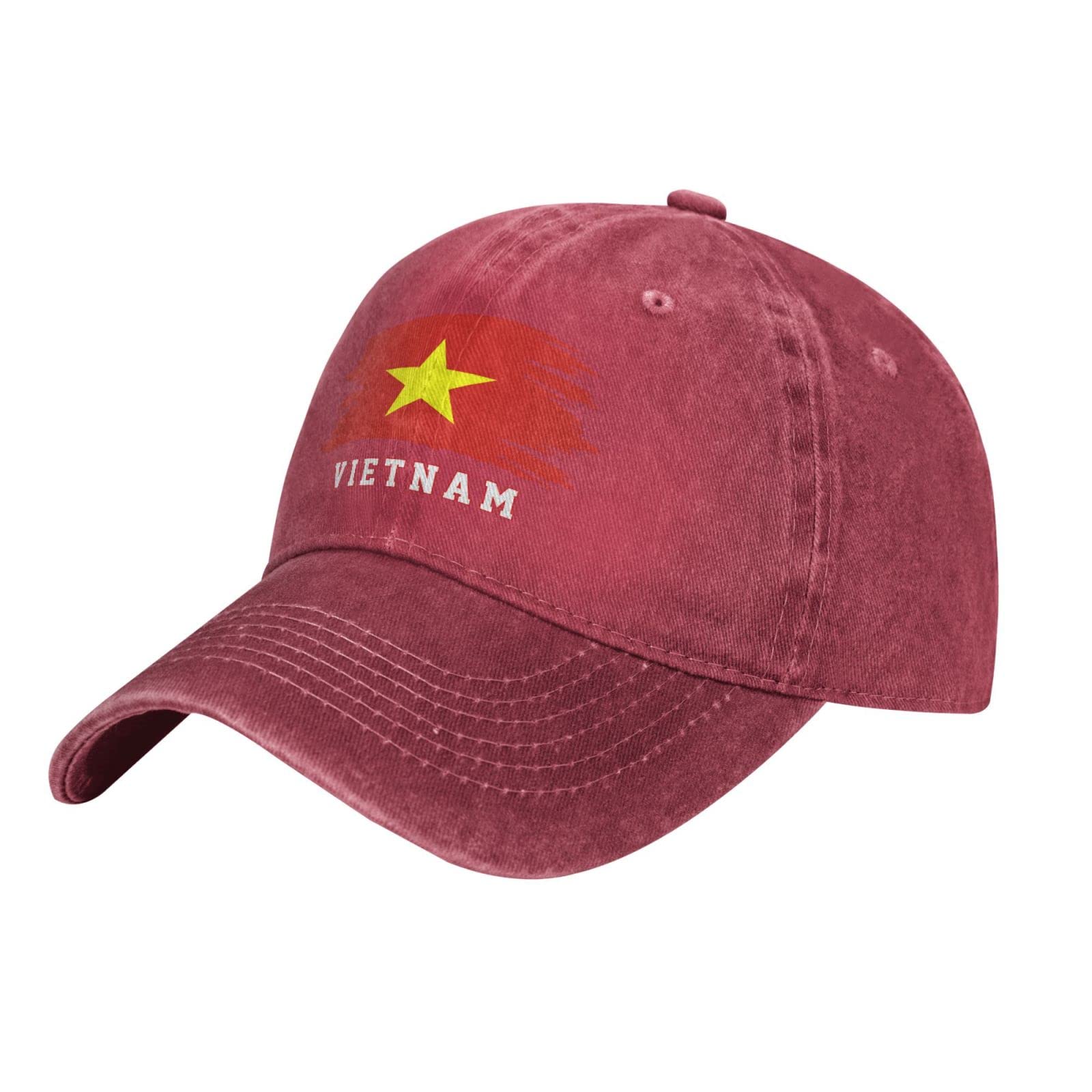 Pelnyc Unisex Red Cool Vietnam Flag Vietnamese Baseball Cap Patriotic Men Vintage Cotton Washed Denim Adult Hats
