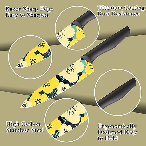 Miniatura 3 de Marco Almond Juego de cuchillos de cocina de diseño artístico, 6 cuchillos de cocina de acero inoxidable con 6 protectores de cuchillas, cuchillos