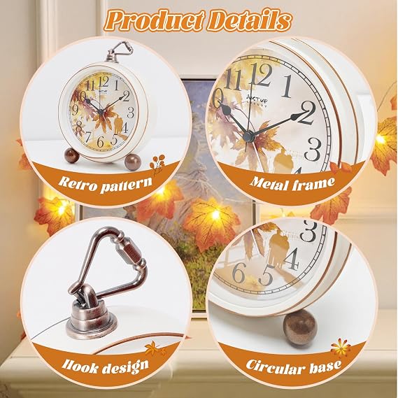 Retro Desk Clock, 5 Inches Romantic Maple Vintage Alarm Clock, Silent Non Ticking Small Clock Battery Powered, Loud Alarm Clock for Heavy Sleepers, Decor Table Clocks Gift for Mother's Day (Love)