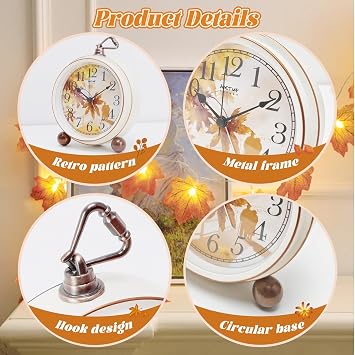 Retro Desk Clock, 5 Inches Romantic Maple Vintage Alarm Clock, Silent Non Ticking Small Clock Battery Powered, Loud Alarm Clock for Heavy Sleepers, Decor Table Clocks Gift for Mother's Day (Love)