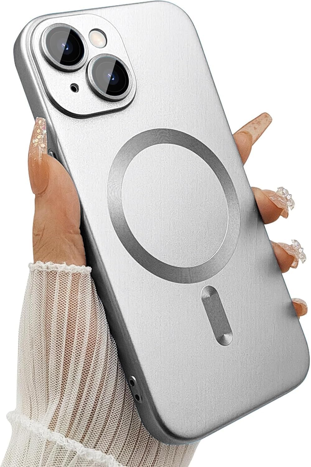 dizoro magnetic case for iphone 15 compatible with magsafe built-in camera lens protector slim soft silicone bumper shockproof metallic luster back cover phone case black