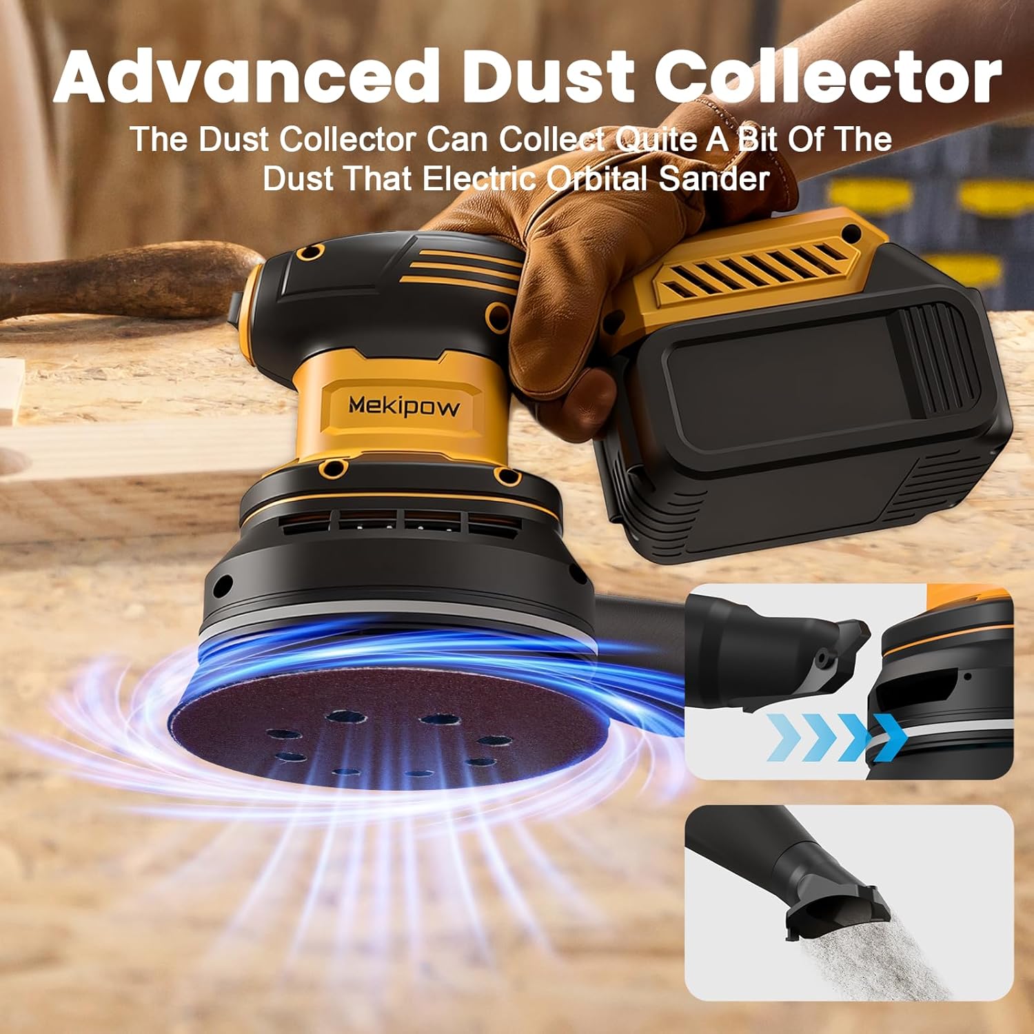 Cordless Brushless Random Orbital Sander Compatible for Dewalt 20V Battery, Electric Palm Orbital Sander with Dust Collector, 5 Variable Speed, For Sanding Polishing Woodworking(TOOL ONLY) - Image 6