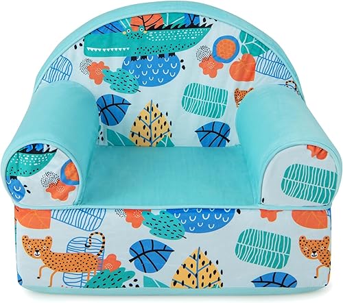 HONEY JOY Sofá para niños pequeños, cómoda silla para niños con bonito patrón, muebles de sala de juegos para niños con funda de terciopelo y espuma
