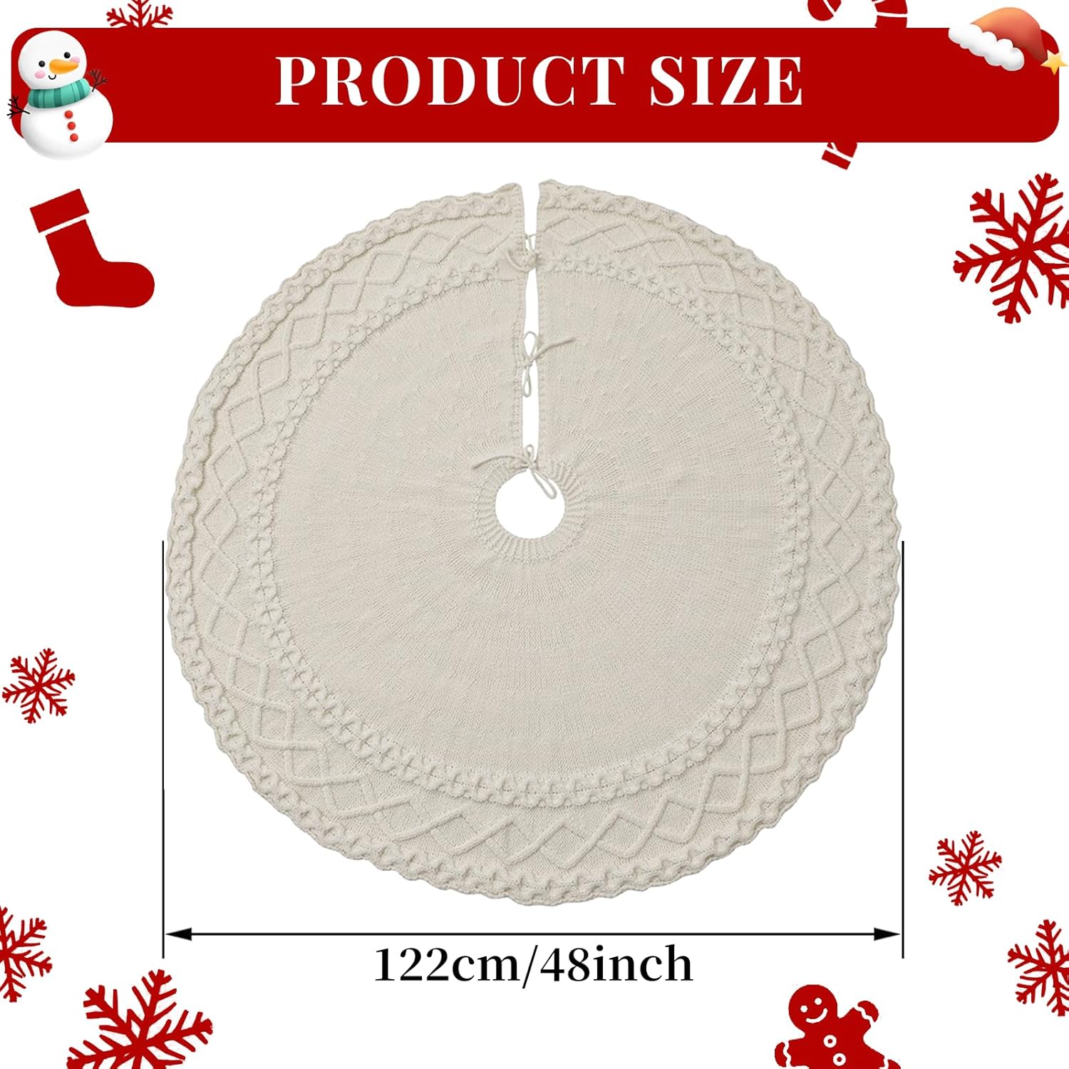 White Knit Tree Skirt, 48 Inch Cream Knit Christmas Tree Skirt Ivory Cable Knit Farmhouse Rustic Christmas Tree Skirt with Storage Bag Xmas Holiday Home Party Decorations